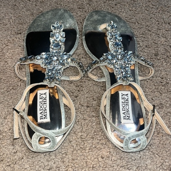 BADGLEY MISCHKA Cara II Crystal Embellished Flat Sandal Rhinestone Bling 7 - Picture 4 of 10